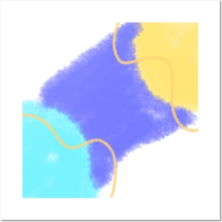 Blue yellow watercolor abstract art design Posters and Art